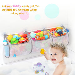 Ligereza Bathtub Toy Holder pocket closeup showing two large pockets for sorting