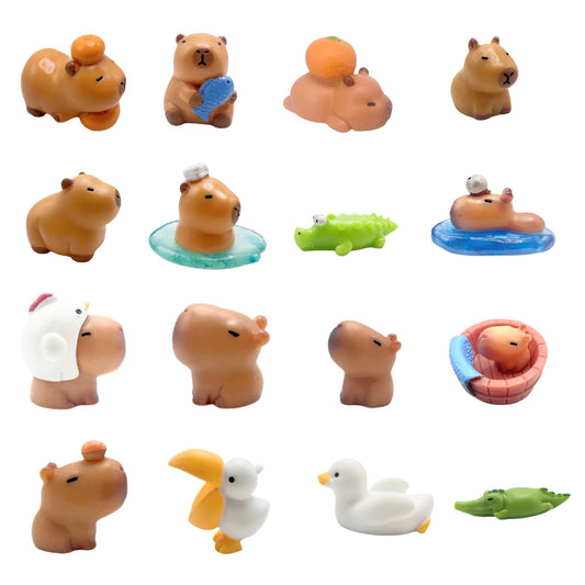 Lighibeuty mini capybara figures: 17 pieces for versatile display in homes, cars, and gardens.