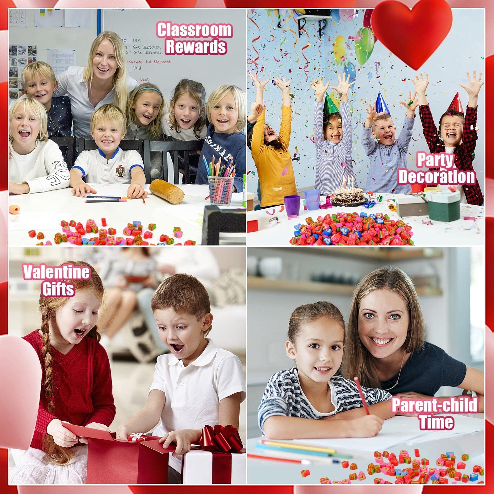 LIGHOON Valentine erasers multi-color pack great for party favors and rewards.