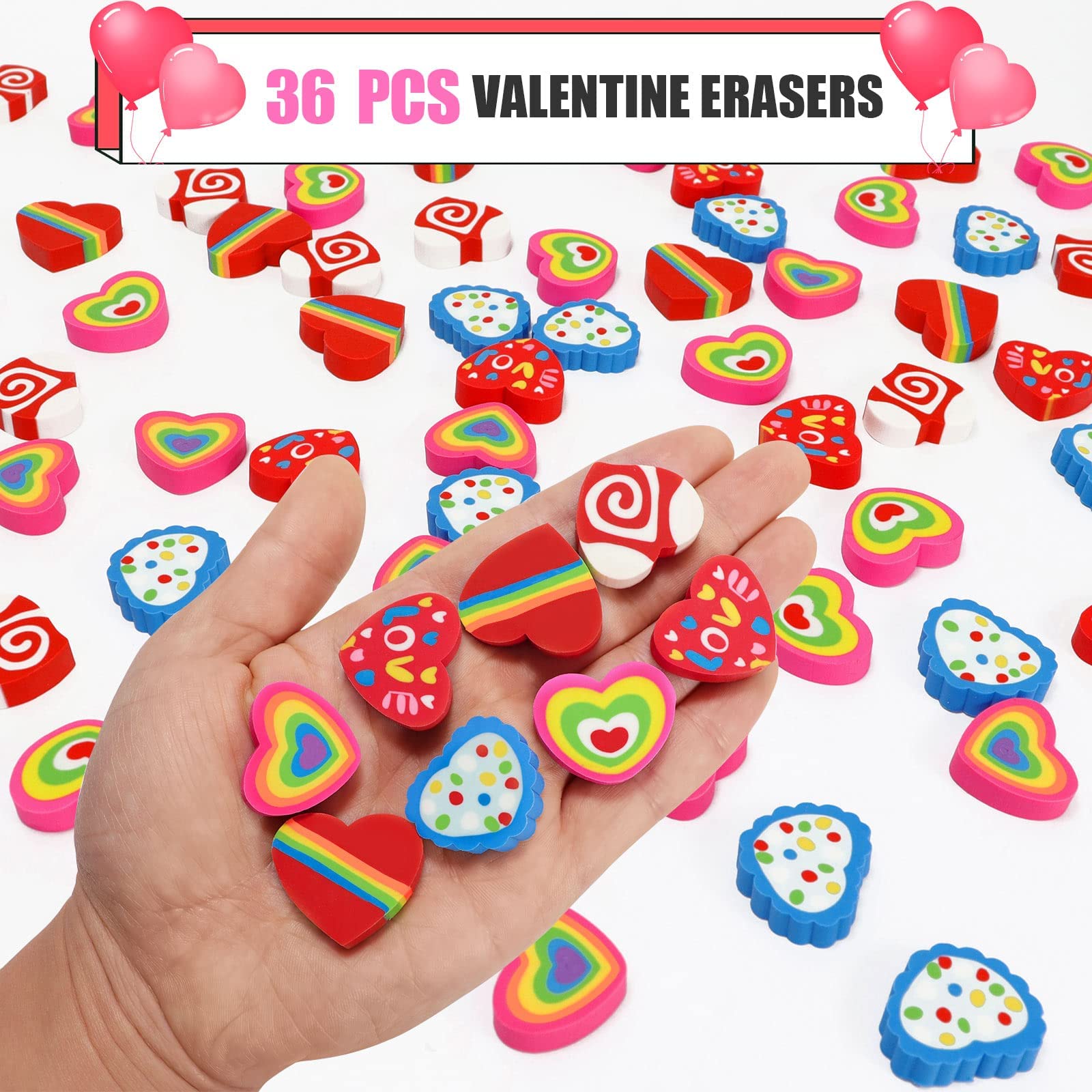 LIGHOON Valentines erasers rainbow design for party favors