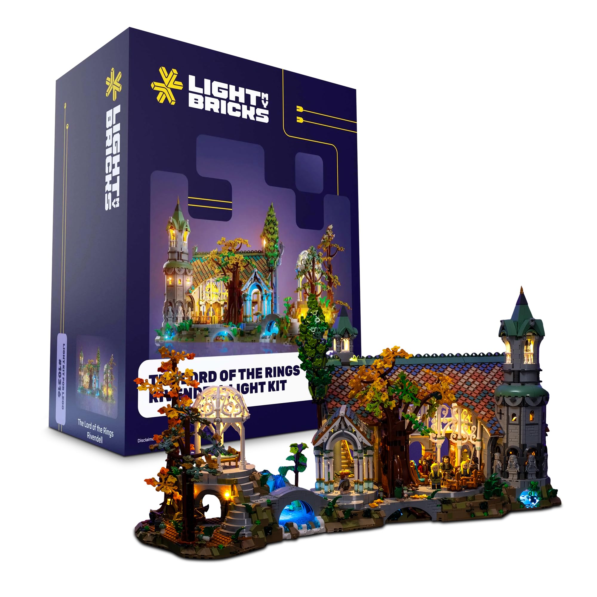 Light My Bricks Rivendell light kit council spotlight on tree trunk enhances display with cinematic lighting