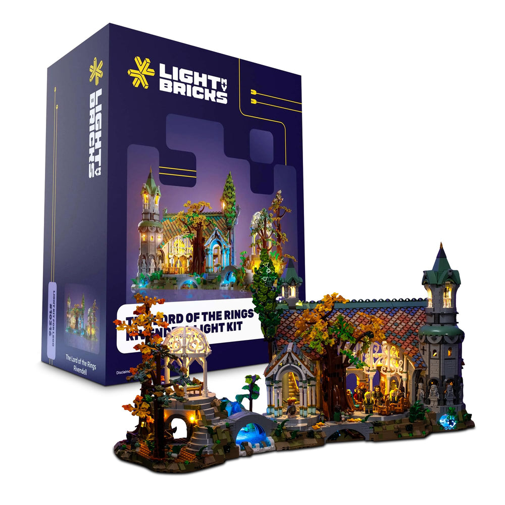Light My Bricks Rivendell light kit council spotlight on tree trunk enhances display with cinematic lighting