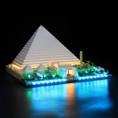 Lightailing pyramid 21058 battery box powers portable lighting for LEGO display.