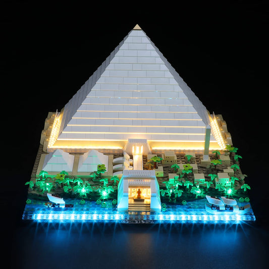 Lightailing 21058 LED kit illuminates the Great Pyramid for an enhanced display.