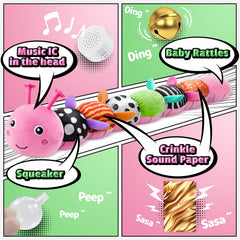 LIGHTDESIRE 6-in-1 sensory toy, plush and rattle for engaging baby development.
