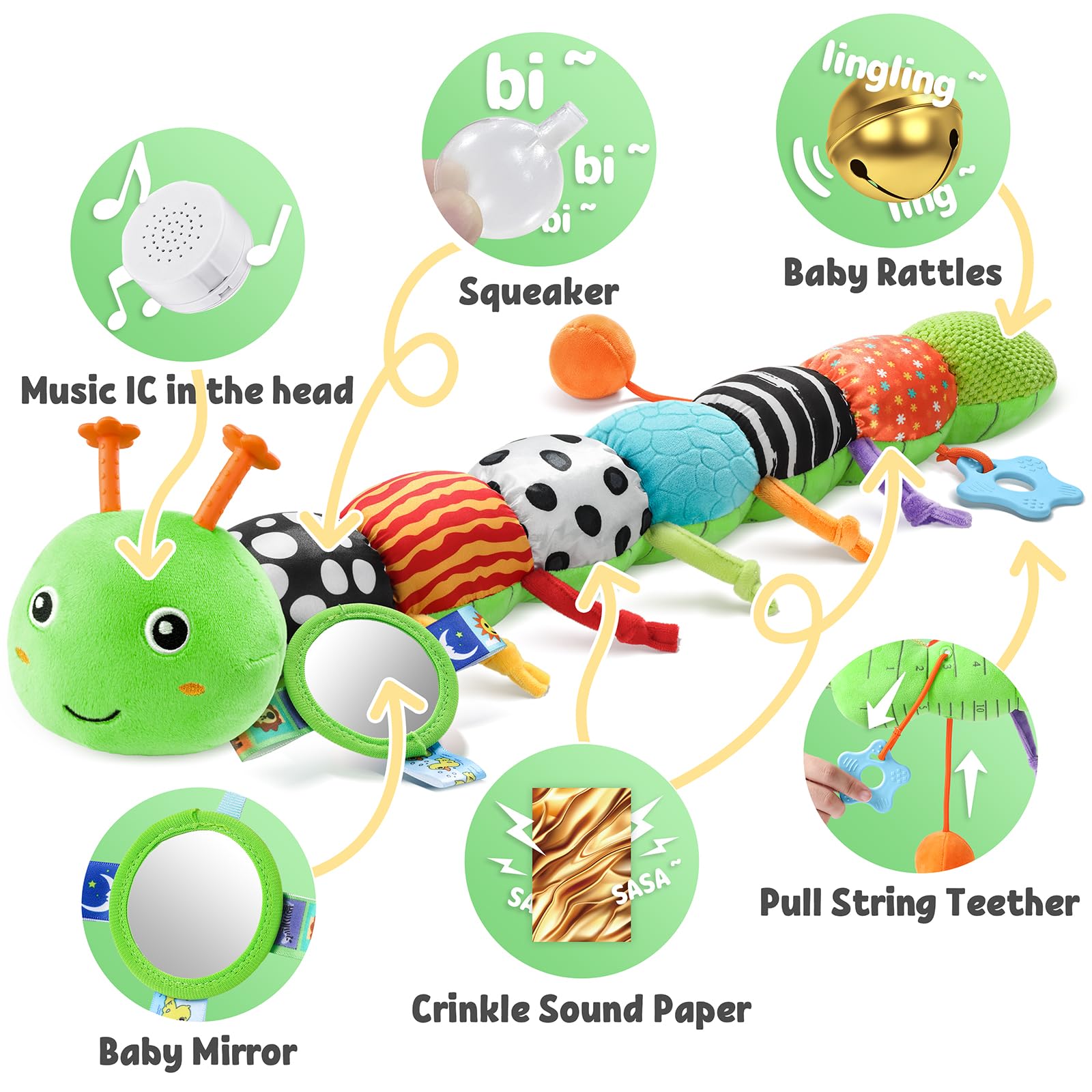 LIGHTDESIRE caterpillar neck mirror supports self discovery for babies