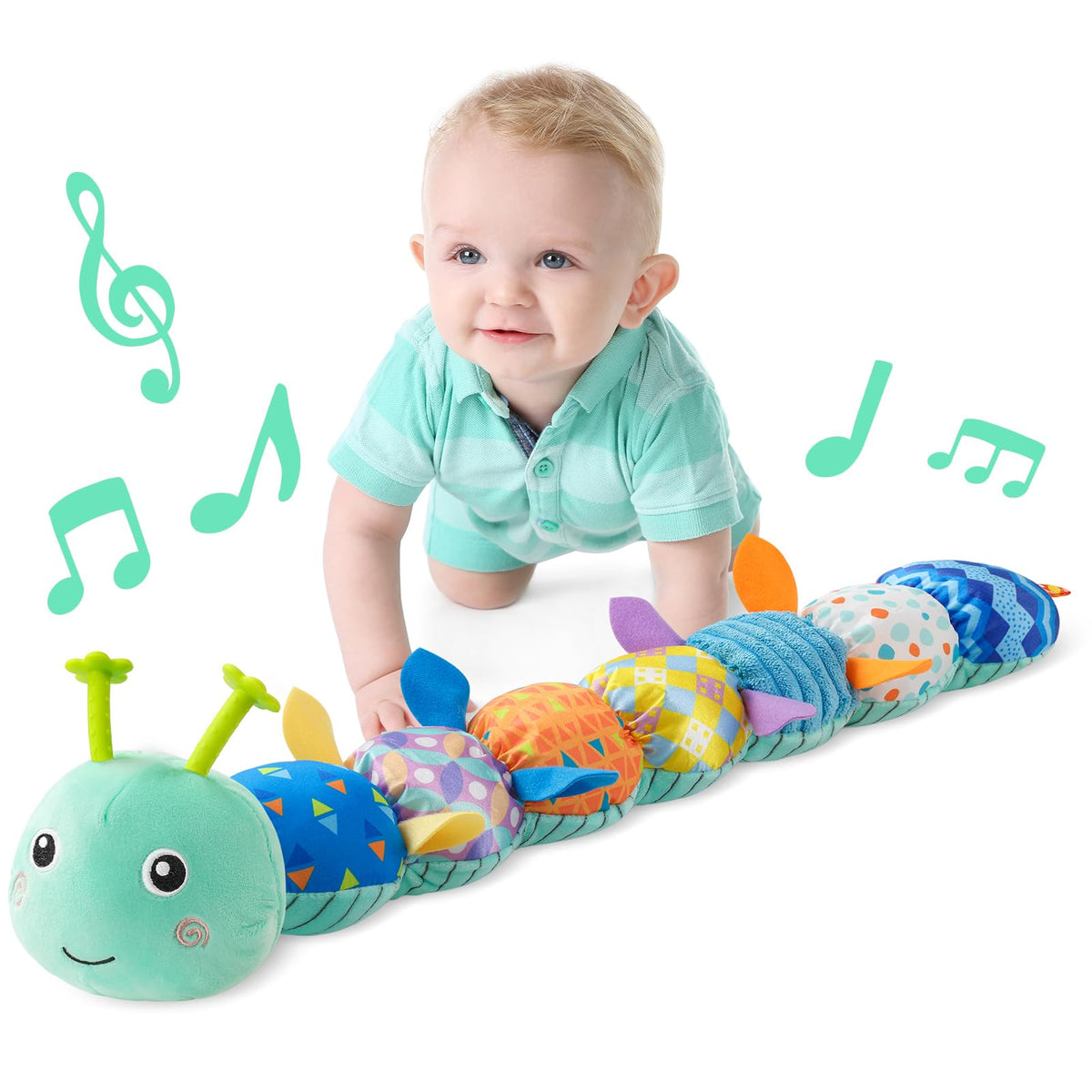 LIGHTDESIRE baby caterpillar head squeeze musical toy for soothing melodies