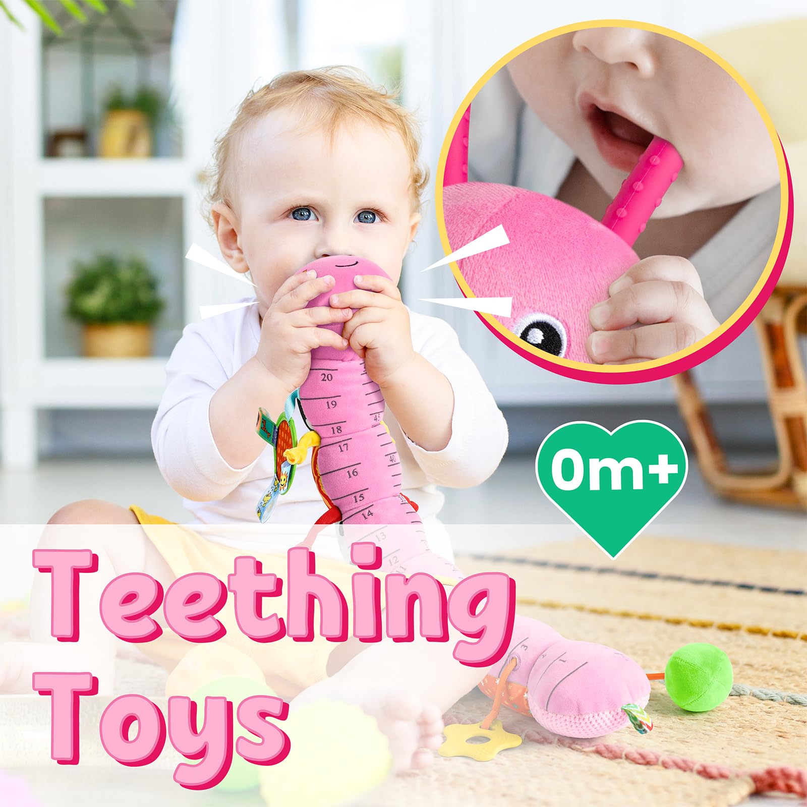 LIGHTDESIRE caterpillar antennae teether provides gentle gum relief for babies