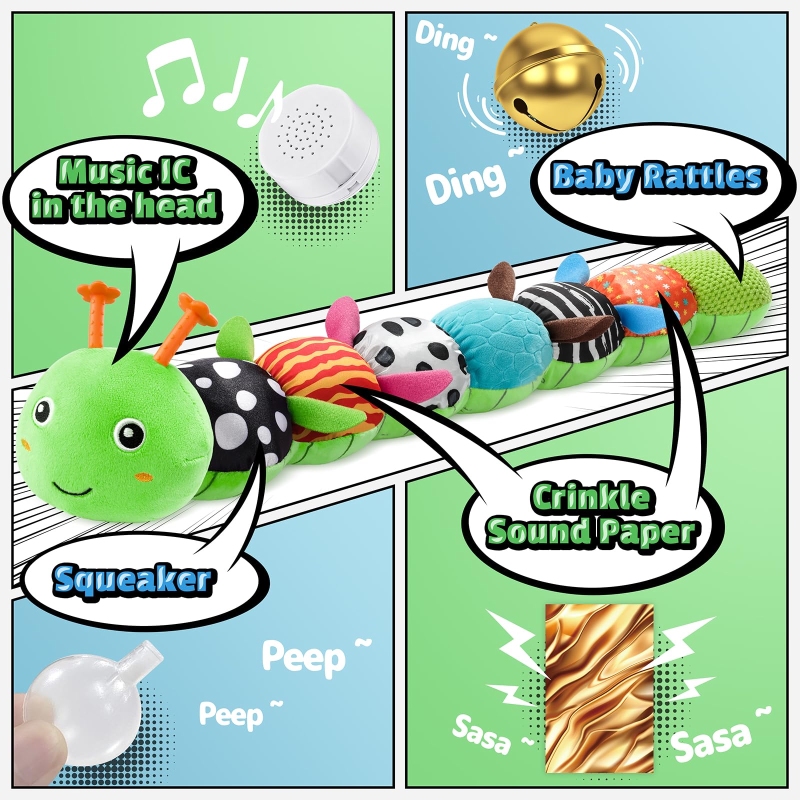 LIGHTDESIRE caterpillar body segments emit three sounds for interactive play