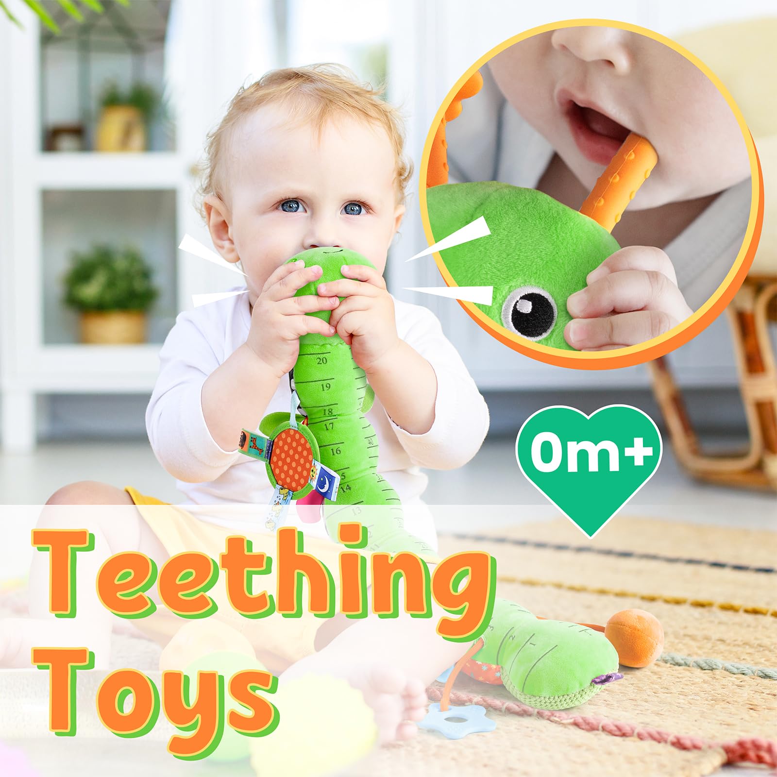 LIGHTDESIRE Caterpillar teether antennae provide teething-friendly play