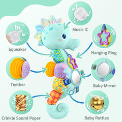 LIGHTDESIRE plush seahorse rattle for fine motor play and sound