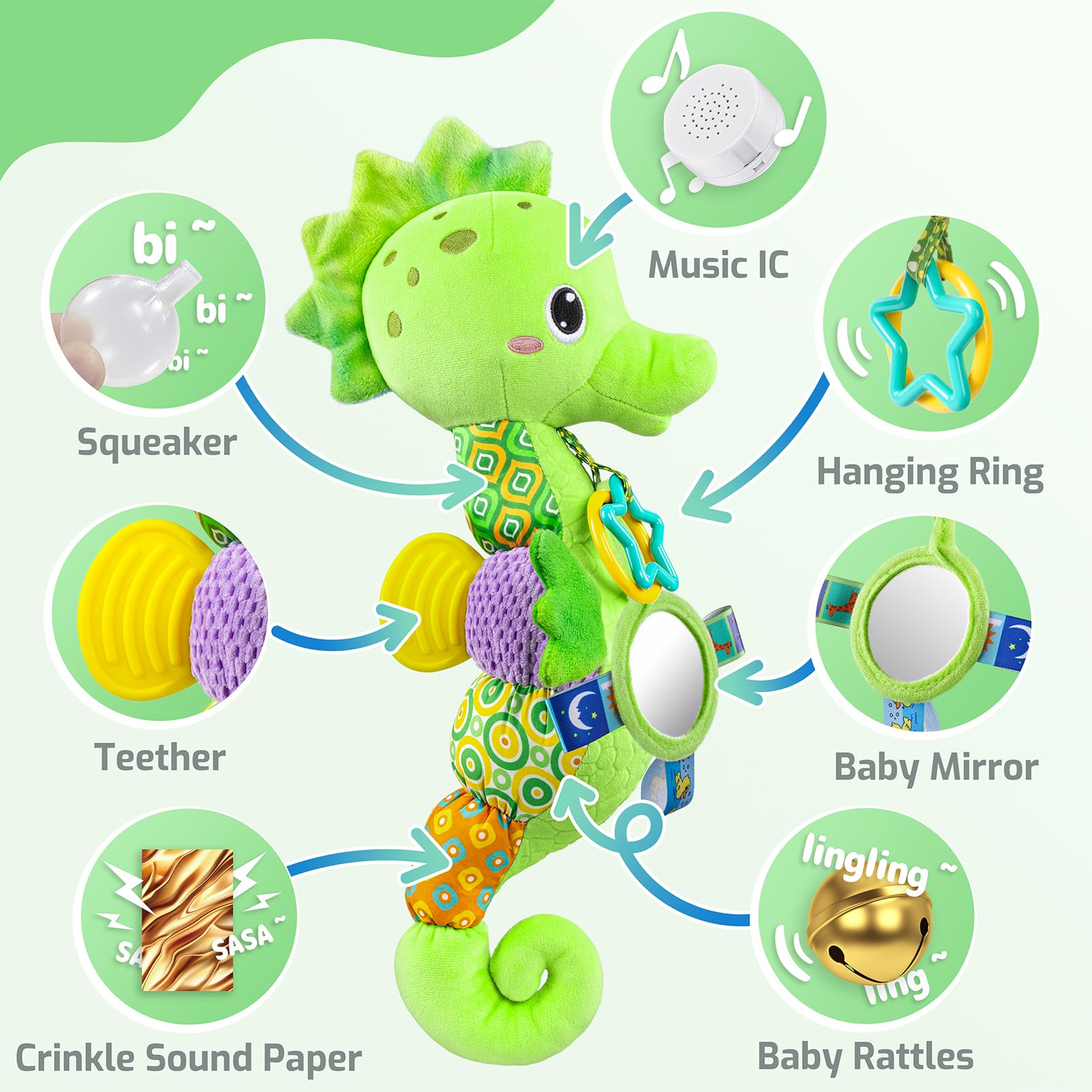 LightDesire Seahorse Teething Plush provides safe chewing comfort for teething babies.