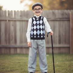 Liitrsh plaid blue-gray set fits ages 11-13 with comfort