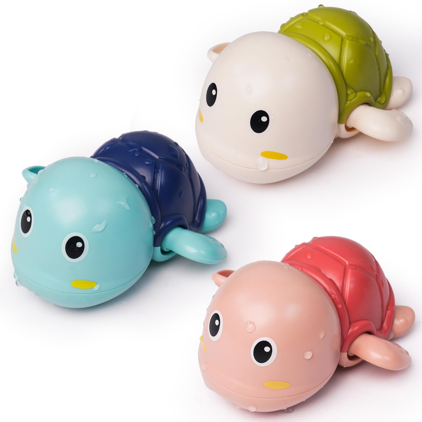 LiKee blue turtle wind-up bath toy gliding in water for bath time fun