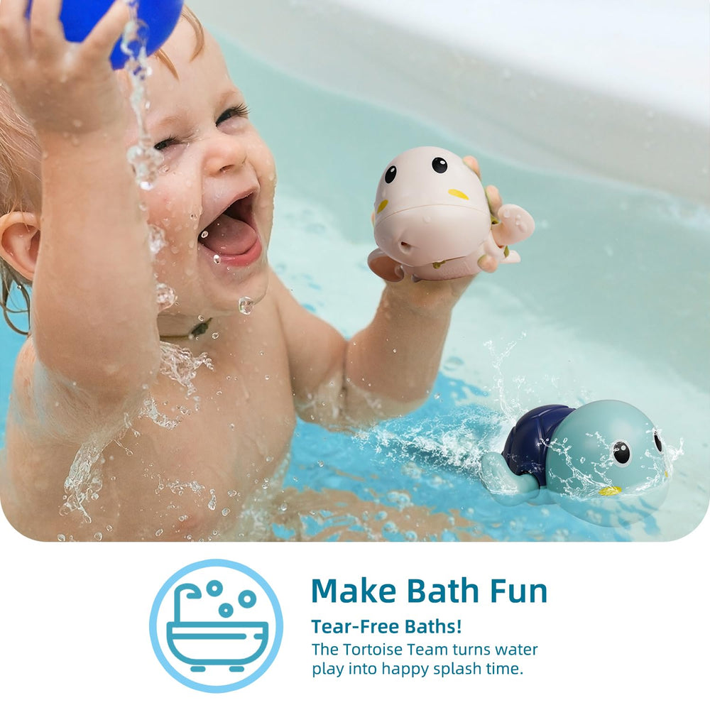 LiKee red turtle wind-up bath toy gliding in water for bath time fun