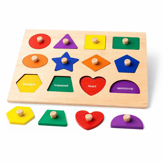 LiKee wooden shape peg puzzle board for early shape recognition with color variety