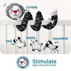 LiKee high-contrast lion head plush with rustling sound for newborn engagement.