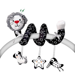 LiKee spiral toy for baby with high-contrast visuals, ideal for stroller attachment.