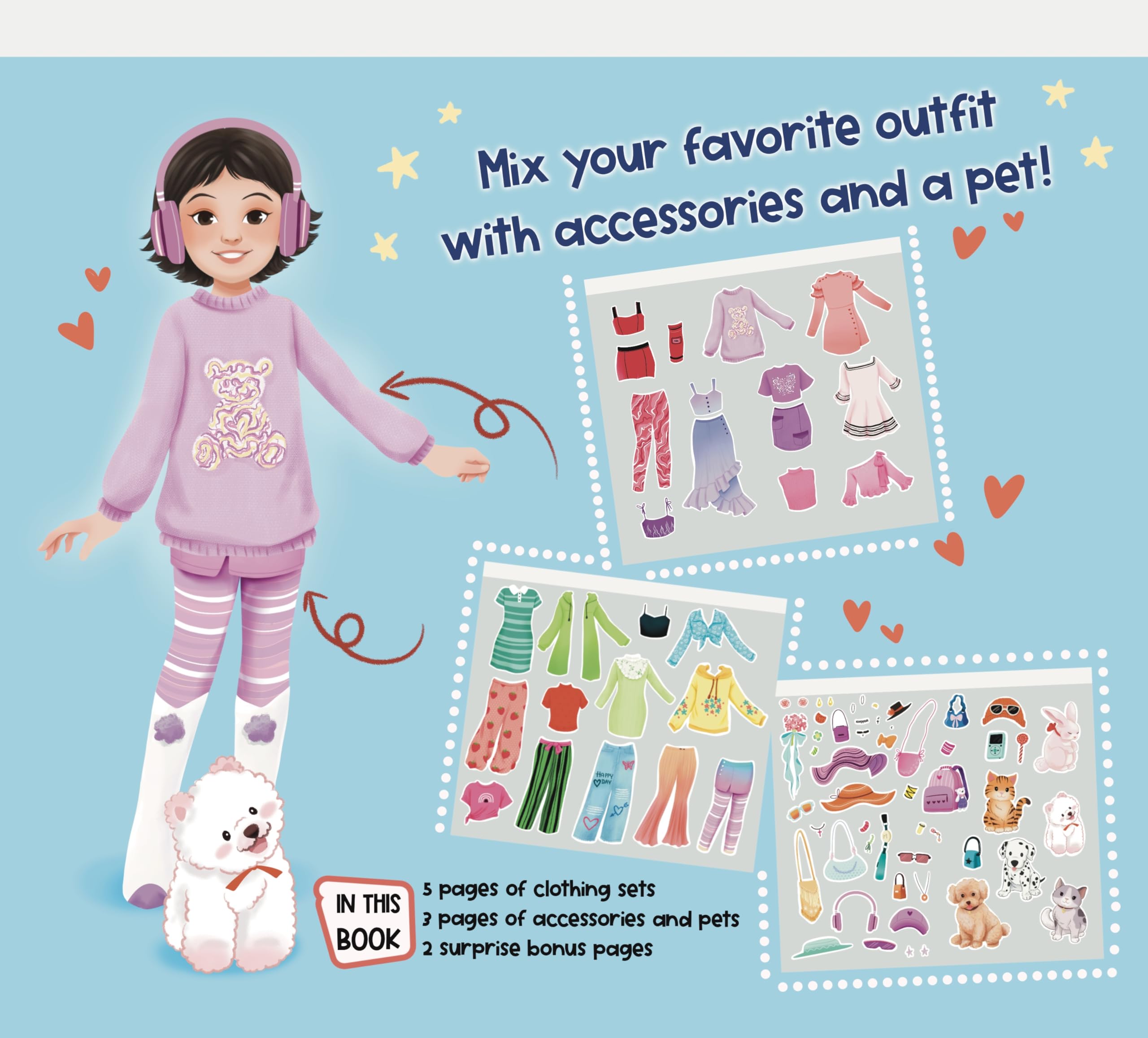 Lil' Dresser Dolls sticker dress-up 36 outfits page offers endless styling possibilities.