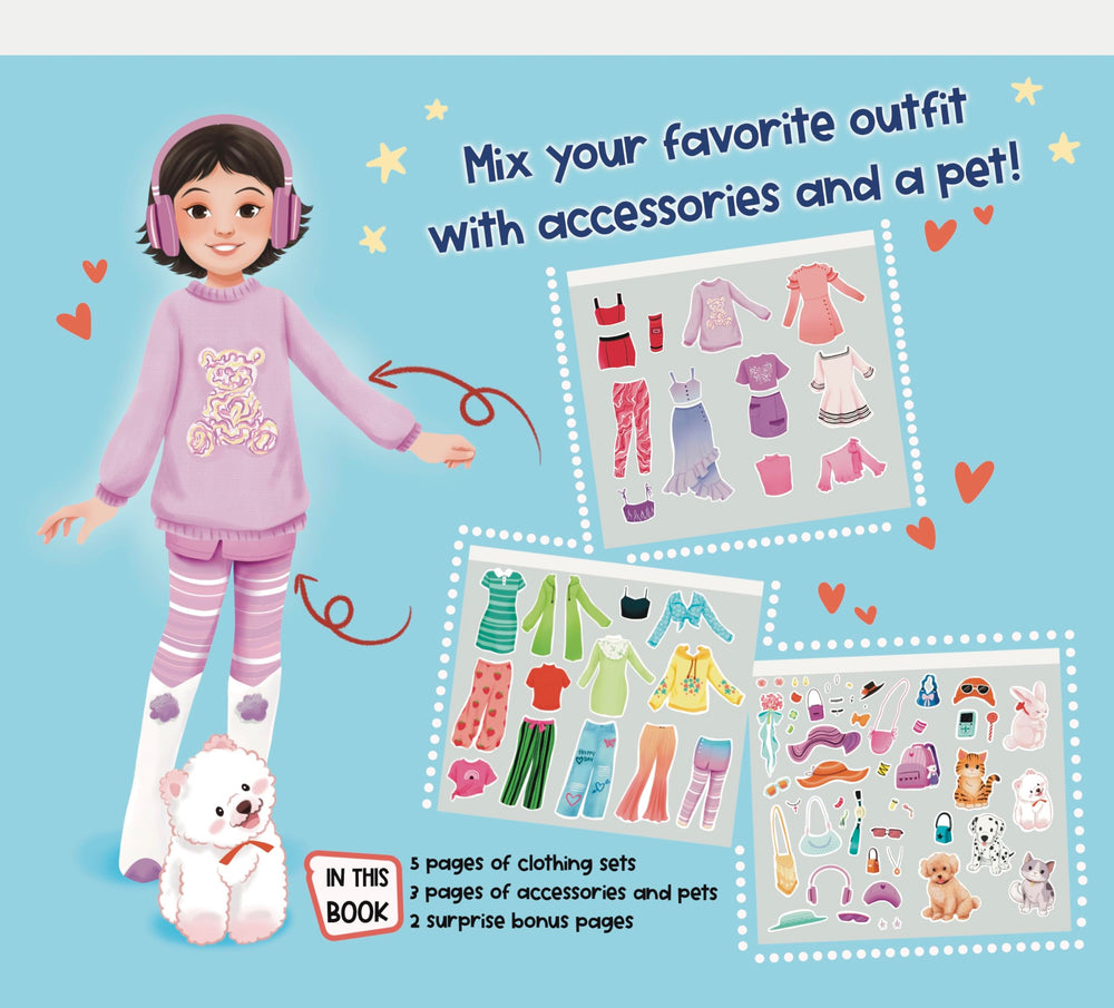 Lil' Dresser Dolls sticker dress-up 36 outfits page offers endless styling possibilities.