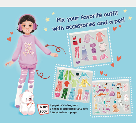 Lil' Dresser Dolls sticker dress-up 36 outfits page offers endless styling possibilities.