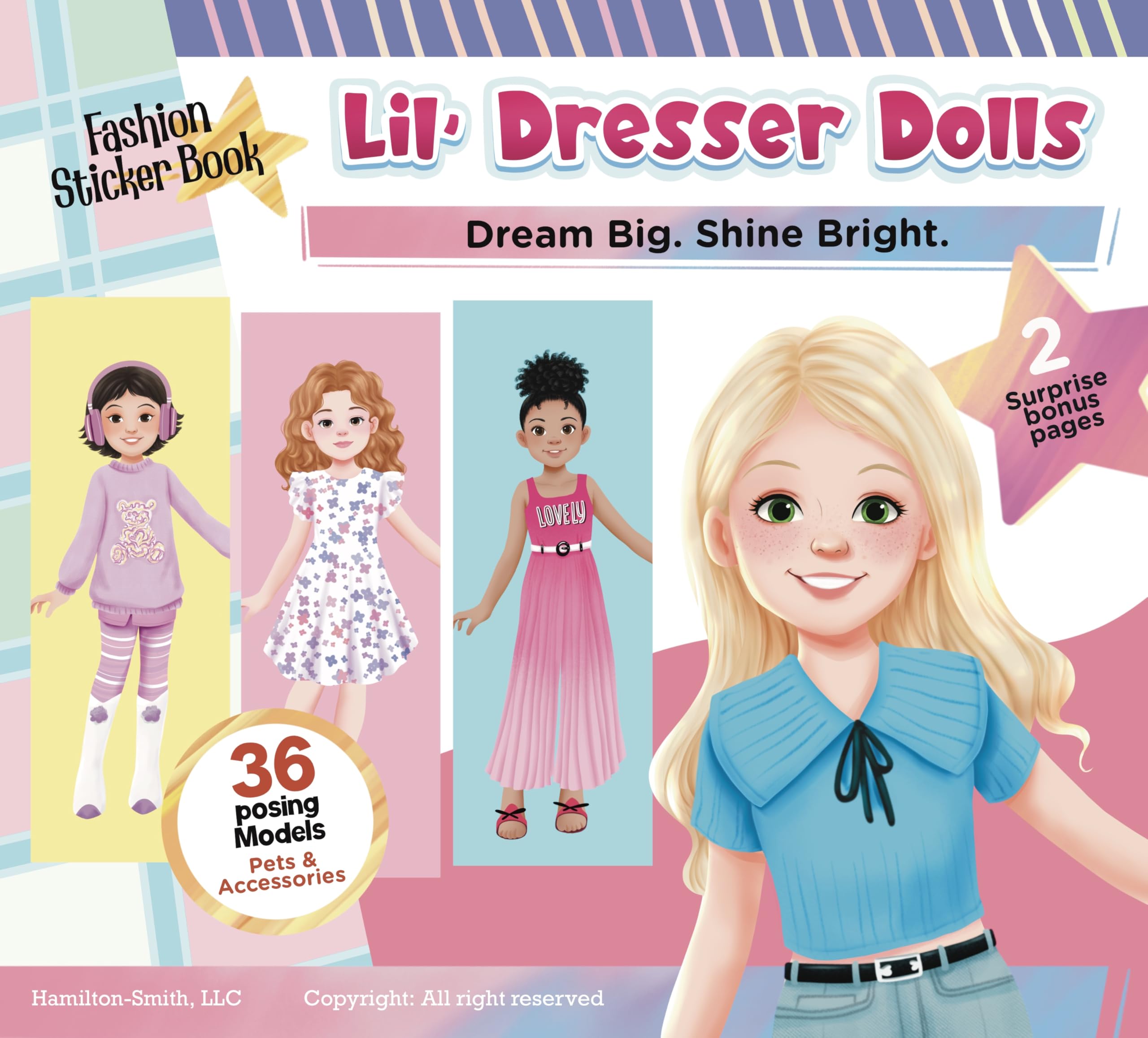 Lil' Dresser Dolls sticker dress-up book cover—vibrant fashion play for screen-free days.