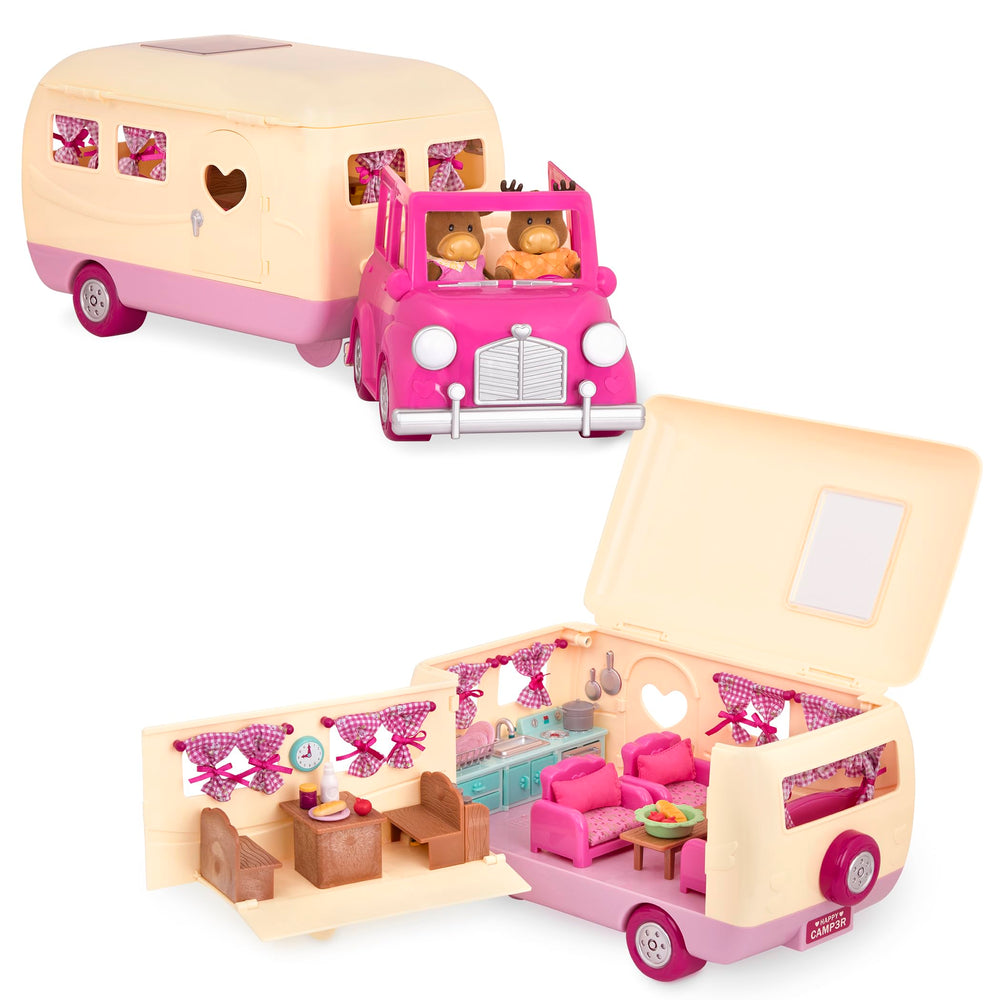 Li'l Woodzeez Happy Camper pink camper exterior inviting imaginative play