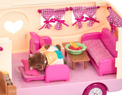 Miniature furniture adds realistic seating and storage options