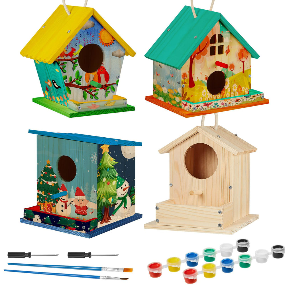 Liliful birdhouse kit in unfinished wood ready for painting and hanging