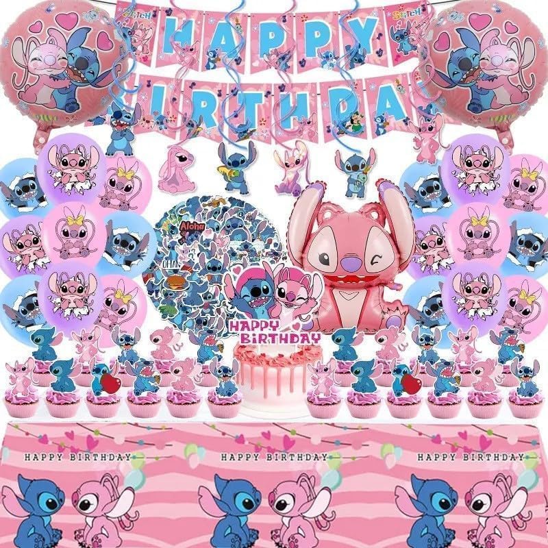 Lilo and Stitch 101PCS banner decor for a pink Stitch party backdrop