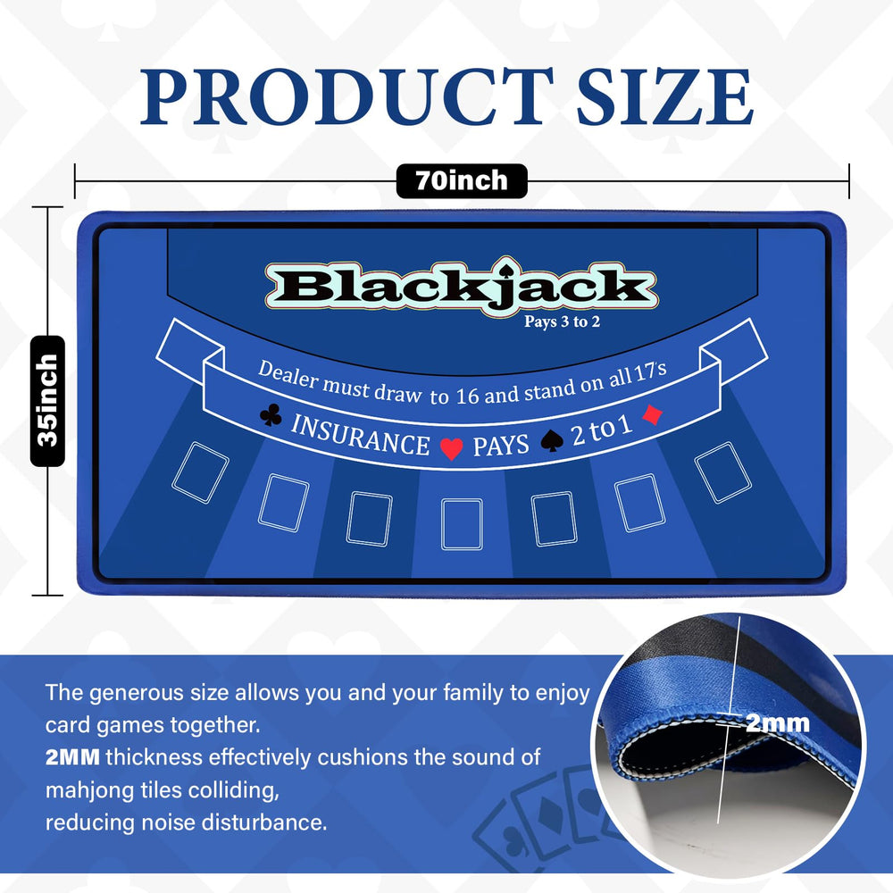 LILXIU poker mat shows 70x35-inch size to fit most tables.