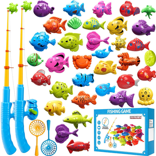 LILYBUDS magnetic fishing game with 35 fish for cooperative play and color recognition