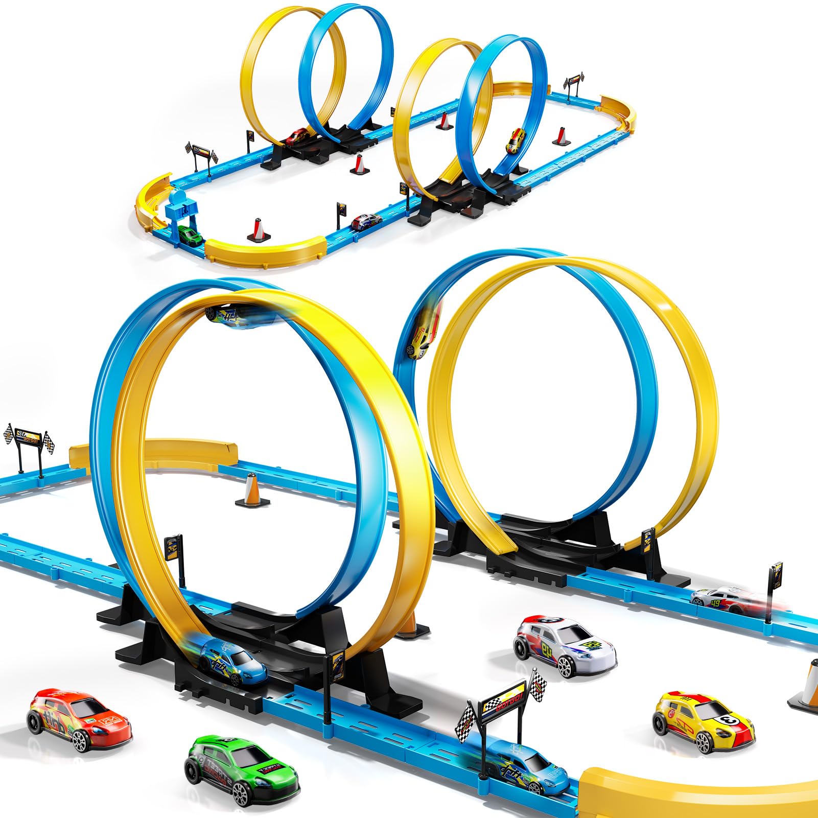 LILYBUDS four pull-back cars race at high speeds on the track.