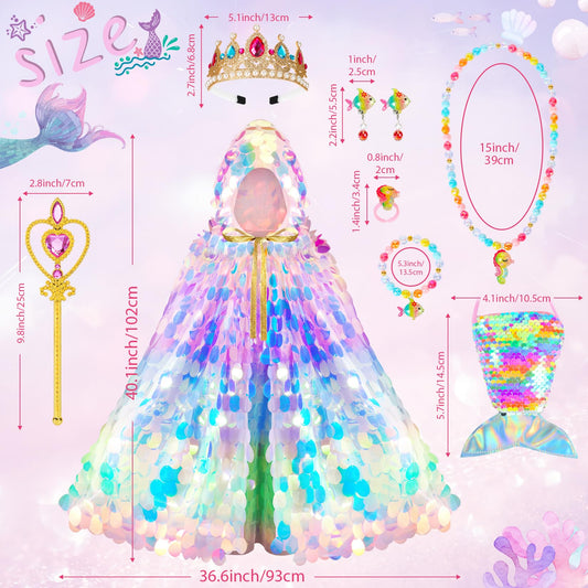 LIMIROLER mermaid sequin cape glows as she moves during pretend play