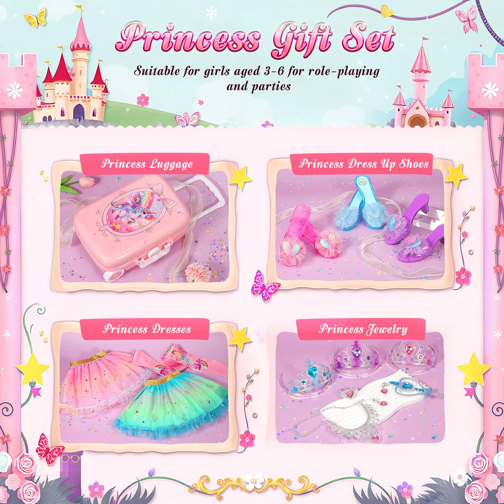 LIMIROLER princess crowns collection with glitter for storytime adventures