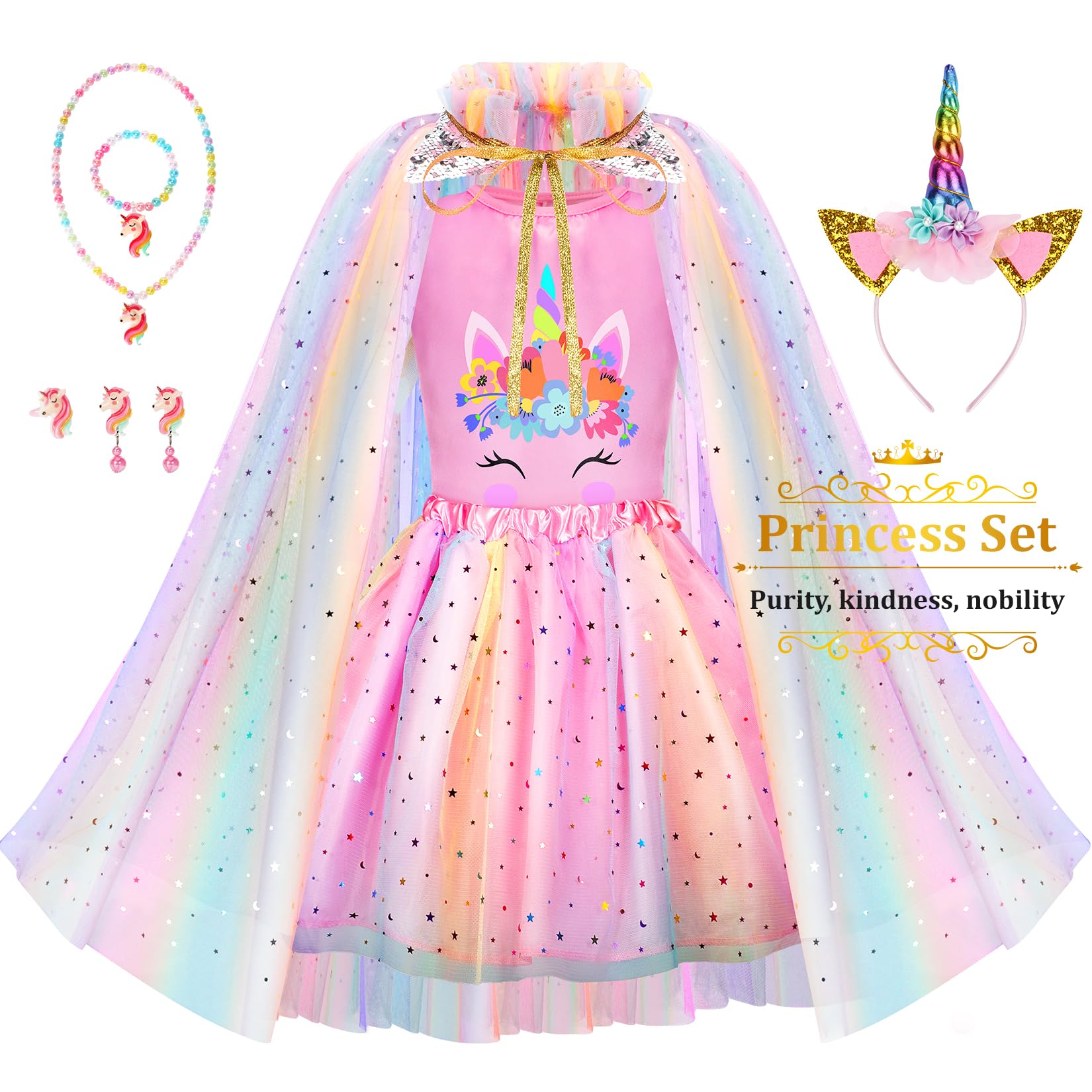 LIMIROLER princess dress set 4 includes cape and accessories for complete looks