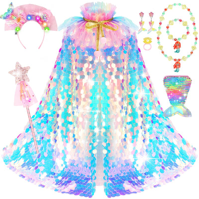 LIMIROLER princess dress up cape close-up with shimmering sequin scales for imaginative play