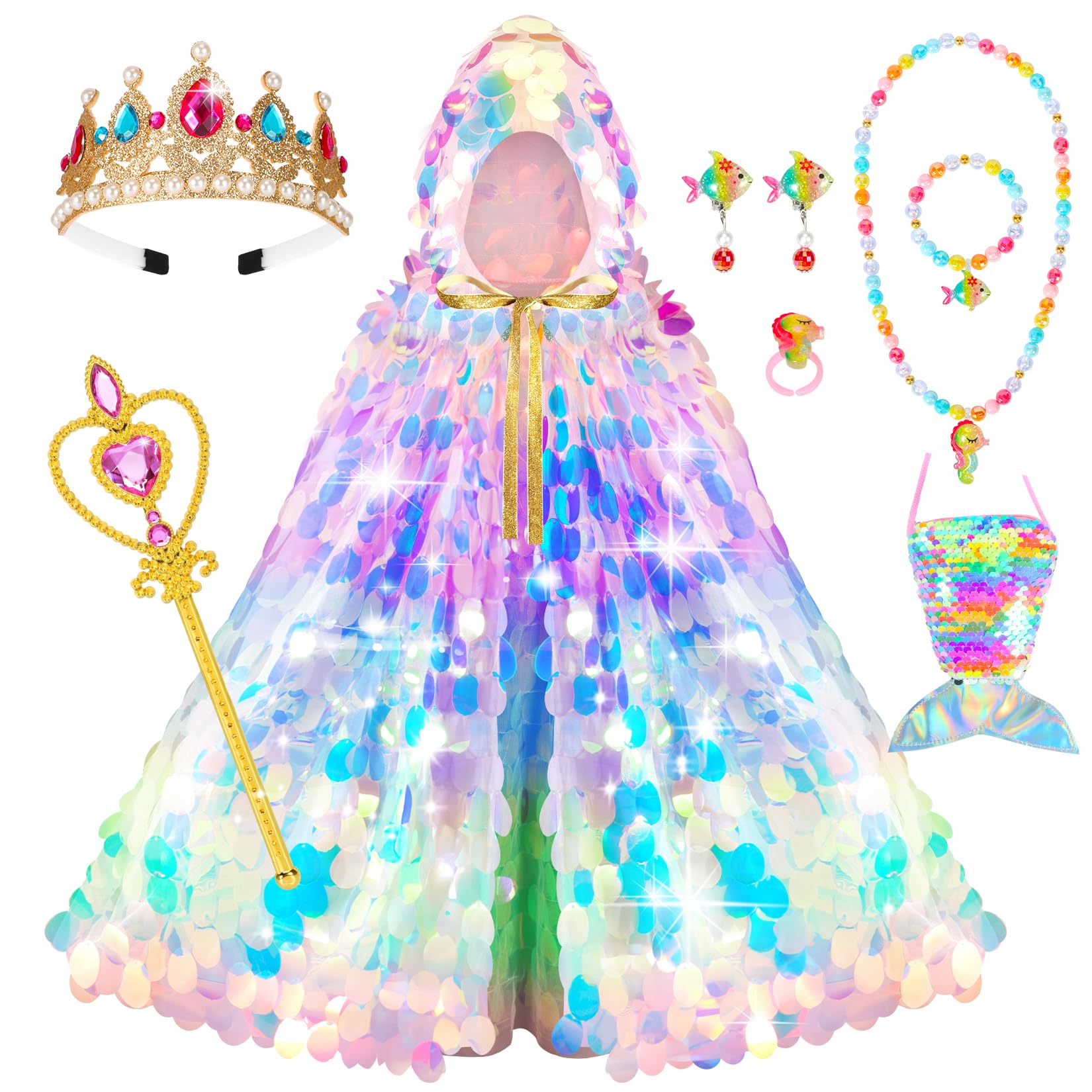 LIMIROLER princess dress-up kit cape with colorful accents for imaginative play