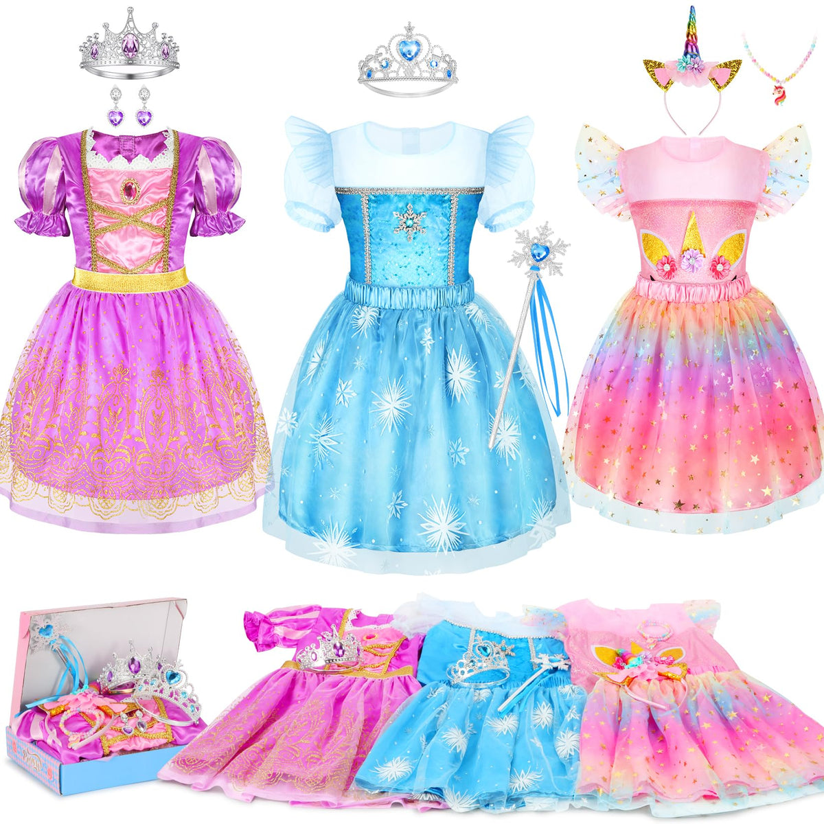 Limiroler princess dress-up set front view for imaginative play and durable fabrics.