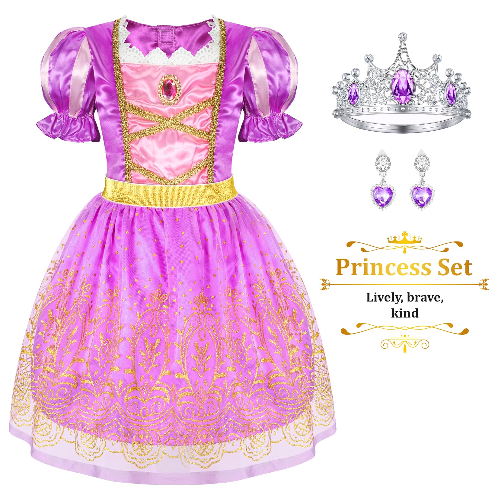 Limiroler princess earrings accents complete the look for parties.