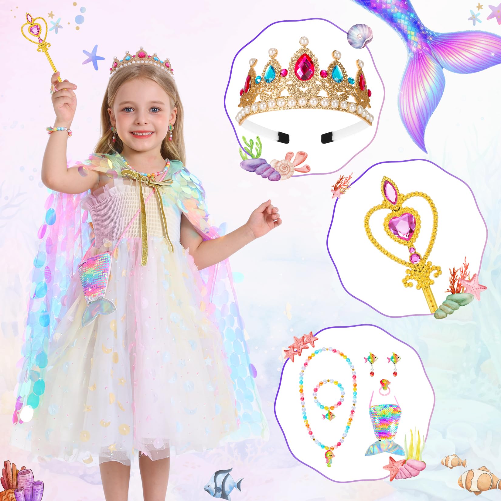 LIMIROLER princess jewelry set with necklace, bracelet, ring, and earrings