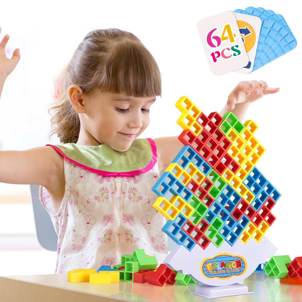 LIMYIOM Tetra Tower game-stack demonstrates balance during family play.