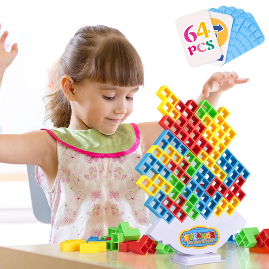 LIMYIOM Tetra Tower game-stack demonstrates balance during family play.