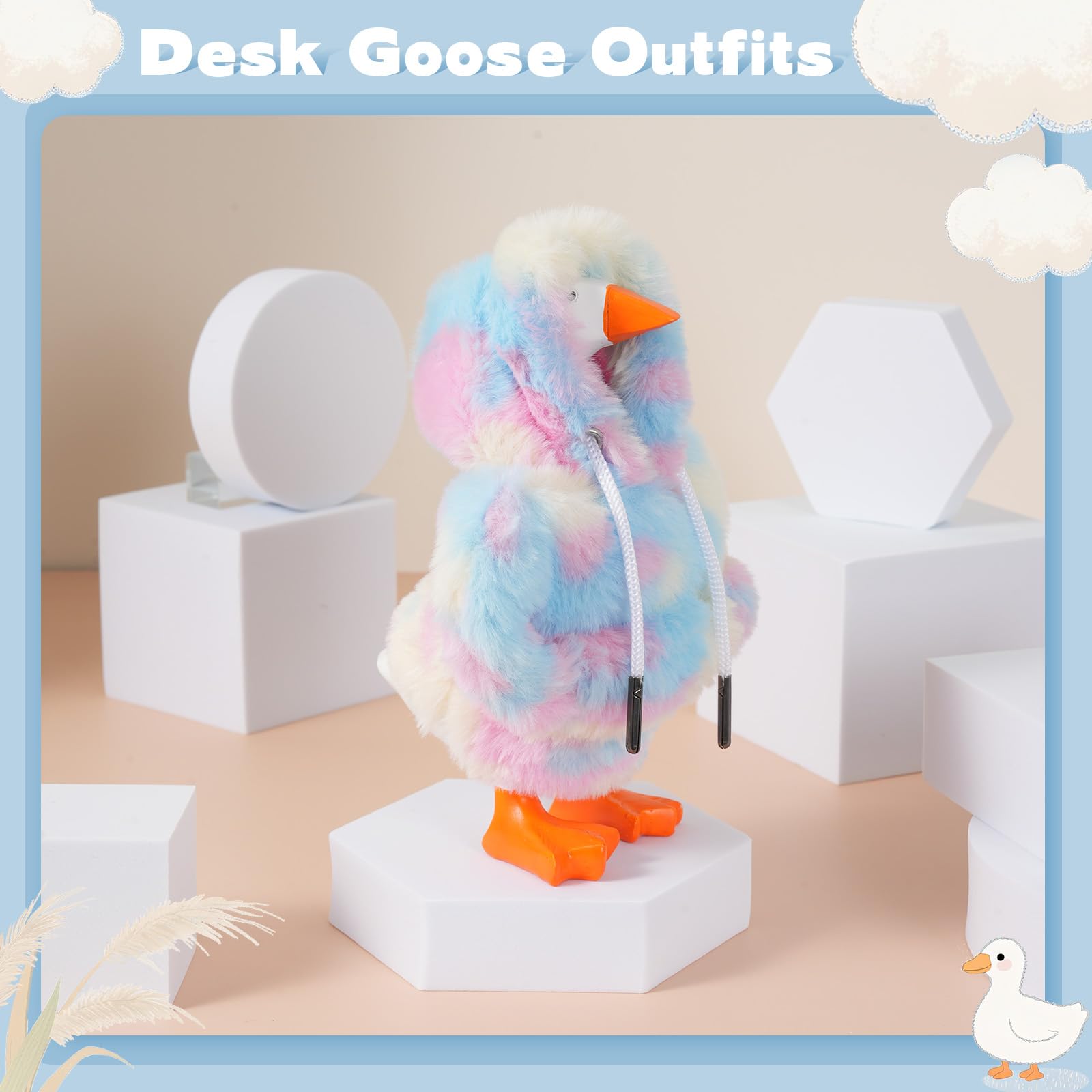 Linastu colorful desk goose clothes enhance playful workspace aesthetics
