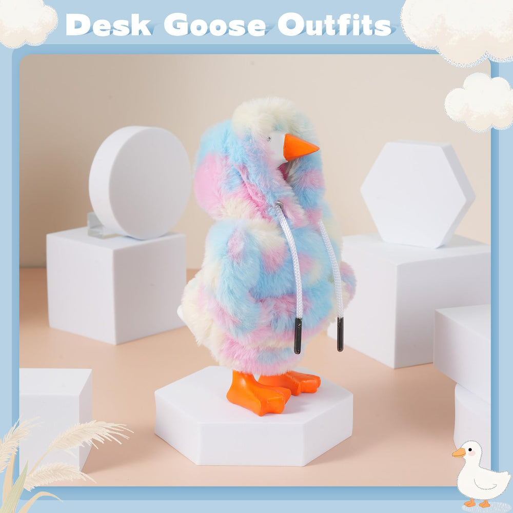 Linastu colorful desk goose clothes enhance playful workspace aesthetics