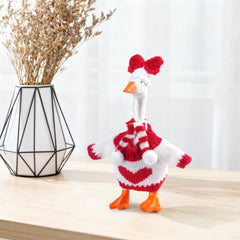 Linastu red desk-goose outfits displayed as collection on desk