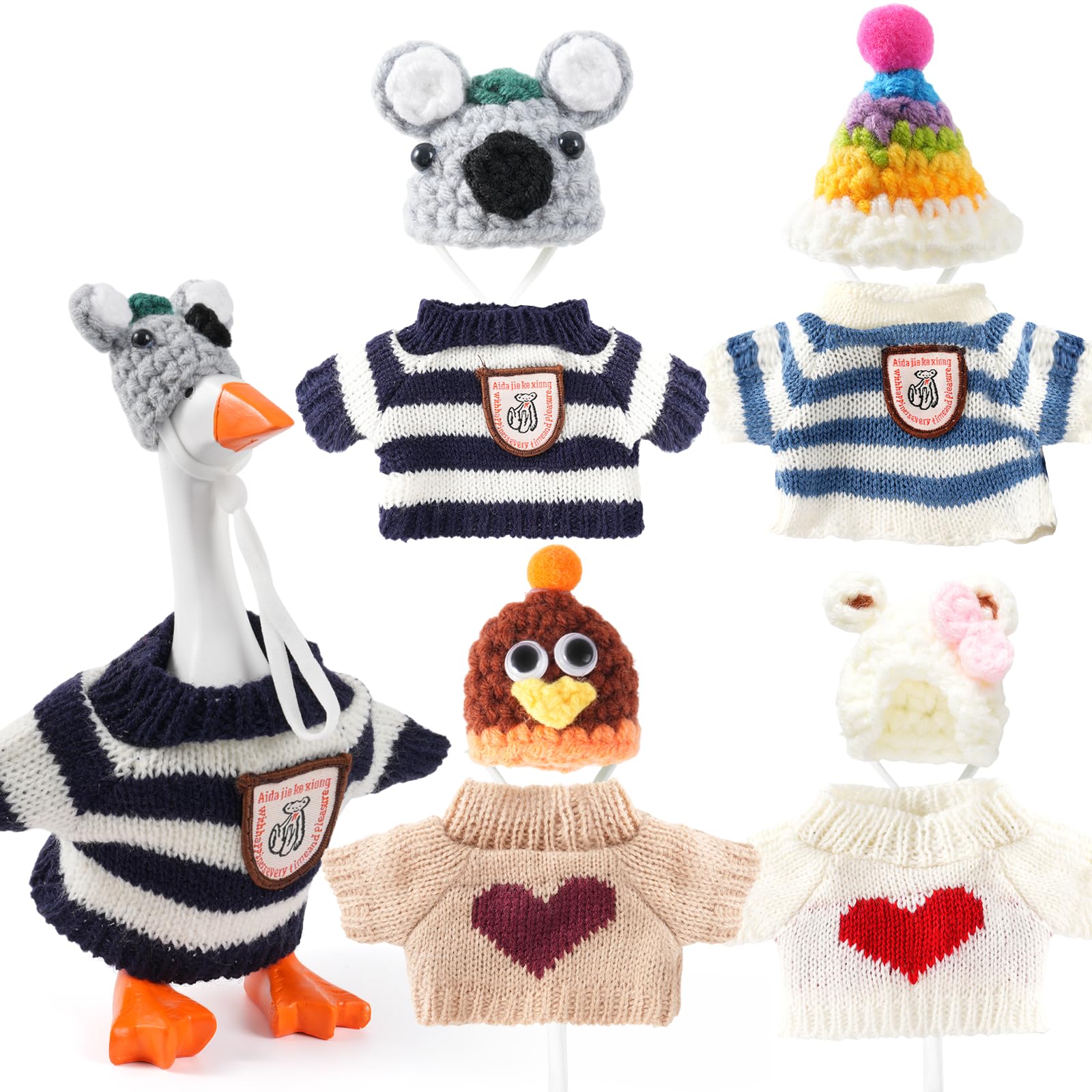 Linastu desk goose outfits: white knit hat close-up for elegant display