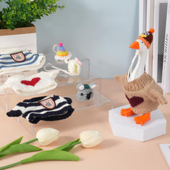 Linastu desk goose outfits: cozy white knit sweater styling for desk decor