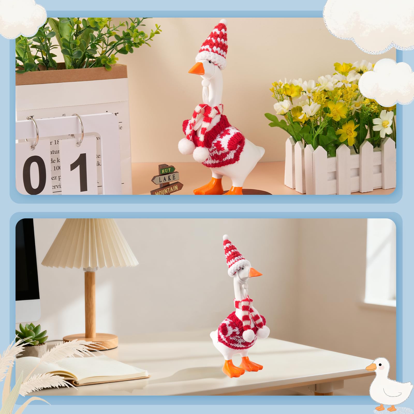 Linastu magnetic goose statue wearing outfits enhances desk charm and personality.