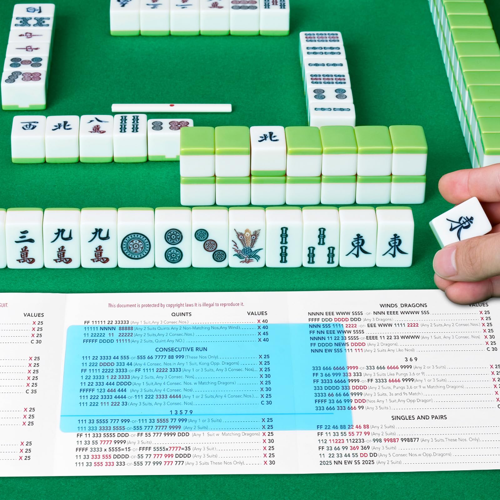 Peel-off sheet reveals clear rules on Linastu Mahjong Line Finder.
